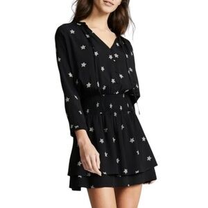 Rails Jasmine V-Neck Mini Dress Black Rivert Star Crepe Sz S